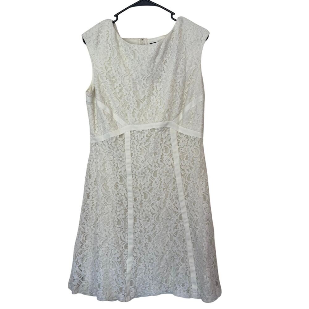 American Living Knee Length Lace Dress White Size 14 Bridal Baby Shower Wedding